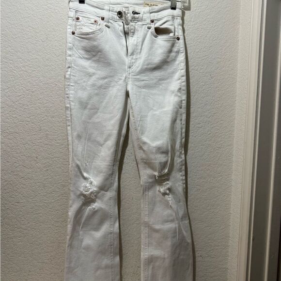 Rag & Bone Nina High Rise Ankle Flare Jeans in Summer White with Holes Size 24 - Picture 3 of 10